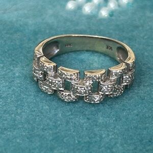 Sweet diamond and 14k white gold open link ring 1990’s y2k